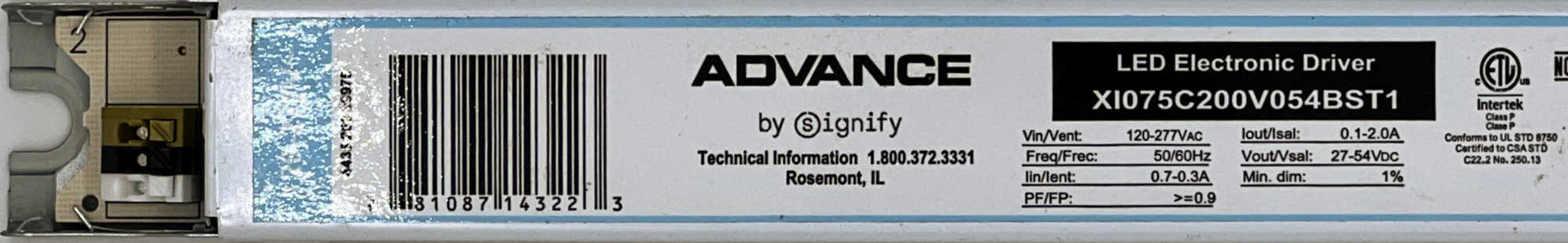 Advance / Signify Xitanium 75W Programmable LED Driver Label